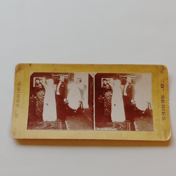ANTIQUE Stereograph Card Victorian Scene "B" Series "Bliss Disturbed" - Picture 1 of 5